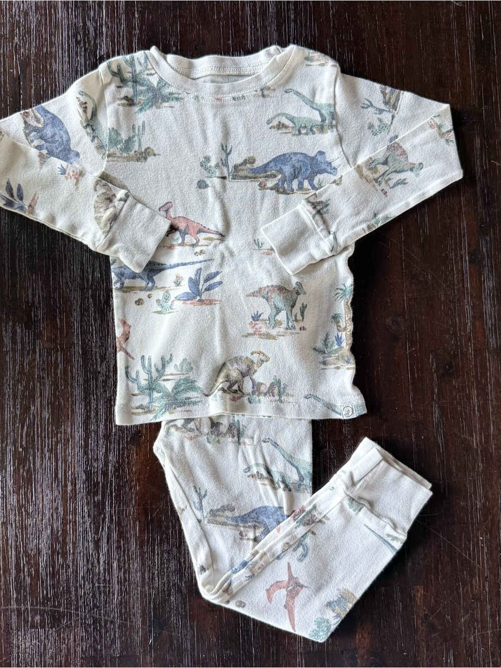 Cream Dinosaur Print Kids Pajama Set